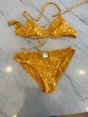 Mustard Yellow Polka Dot Bikini Set